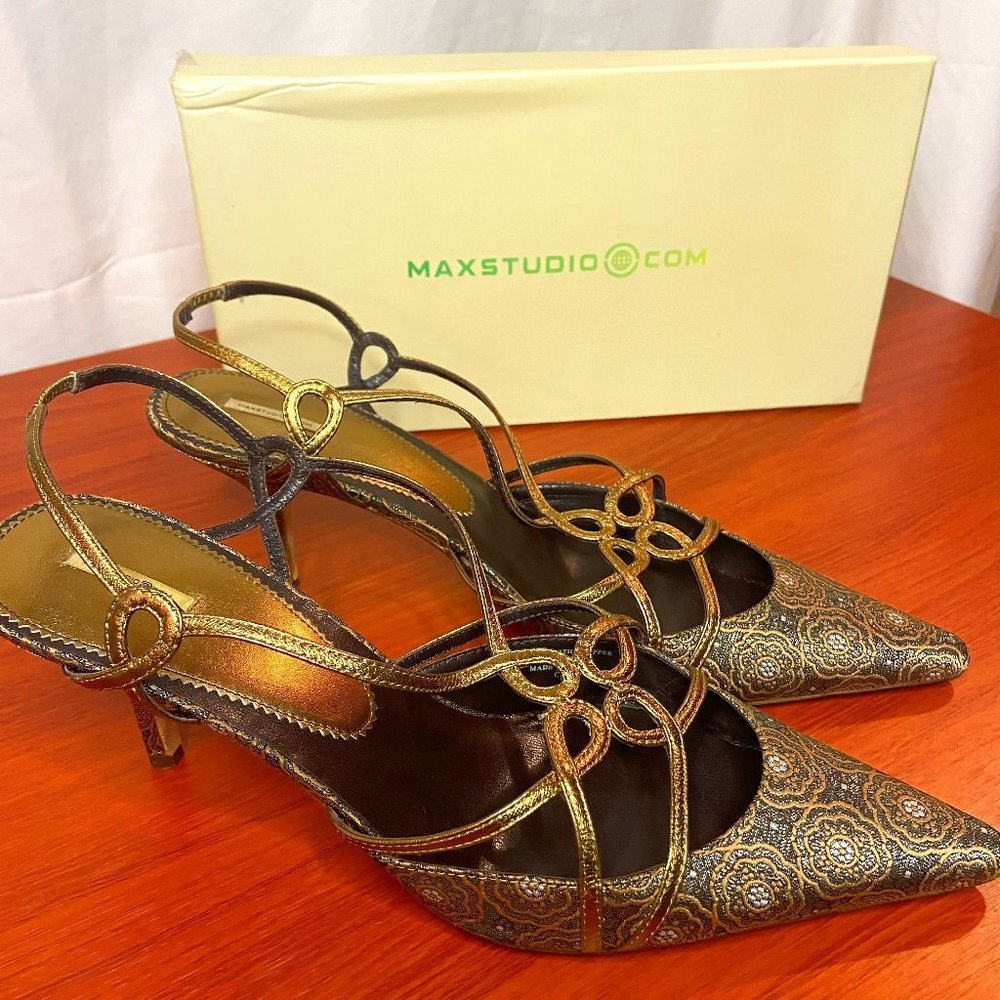 Max Studio Gold Brocade Slingback heels; size 10M